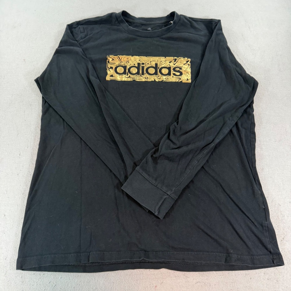 Adidas Long Sleeve Tee Black Gold Marble Logo Men's Large